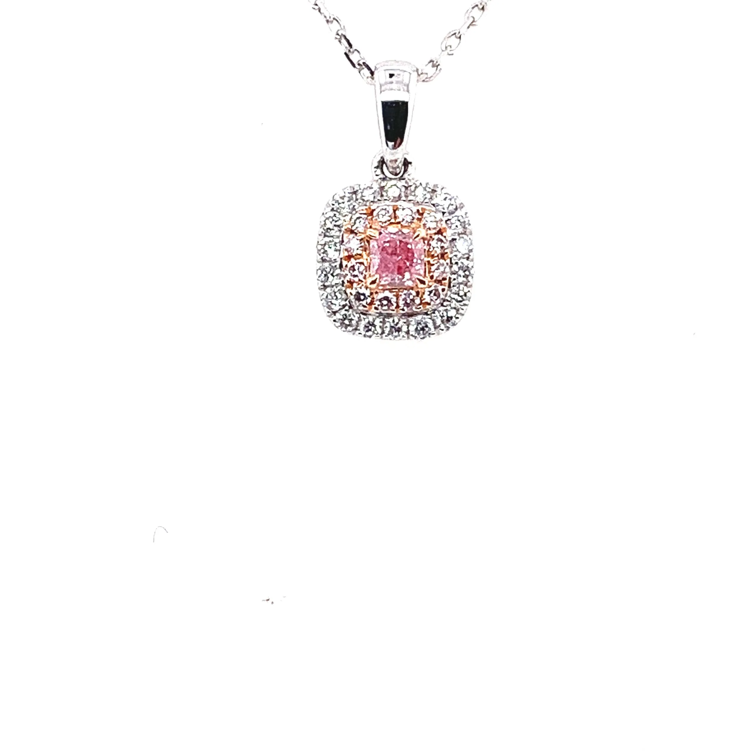 Pink Princess Cut Diamond Halo Pendant