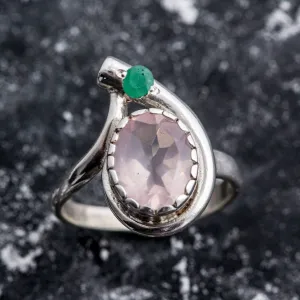 Pink Teardrop Ring - Natural Rose Quartz, Pink Vintage Ring