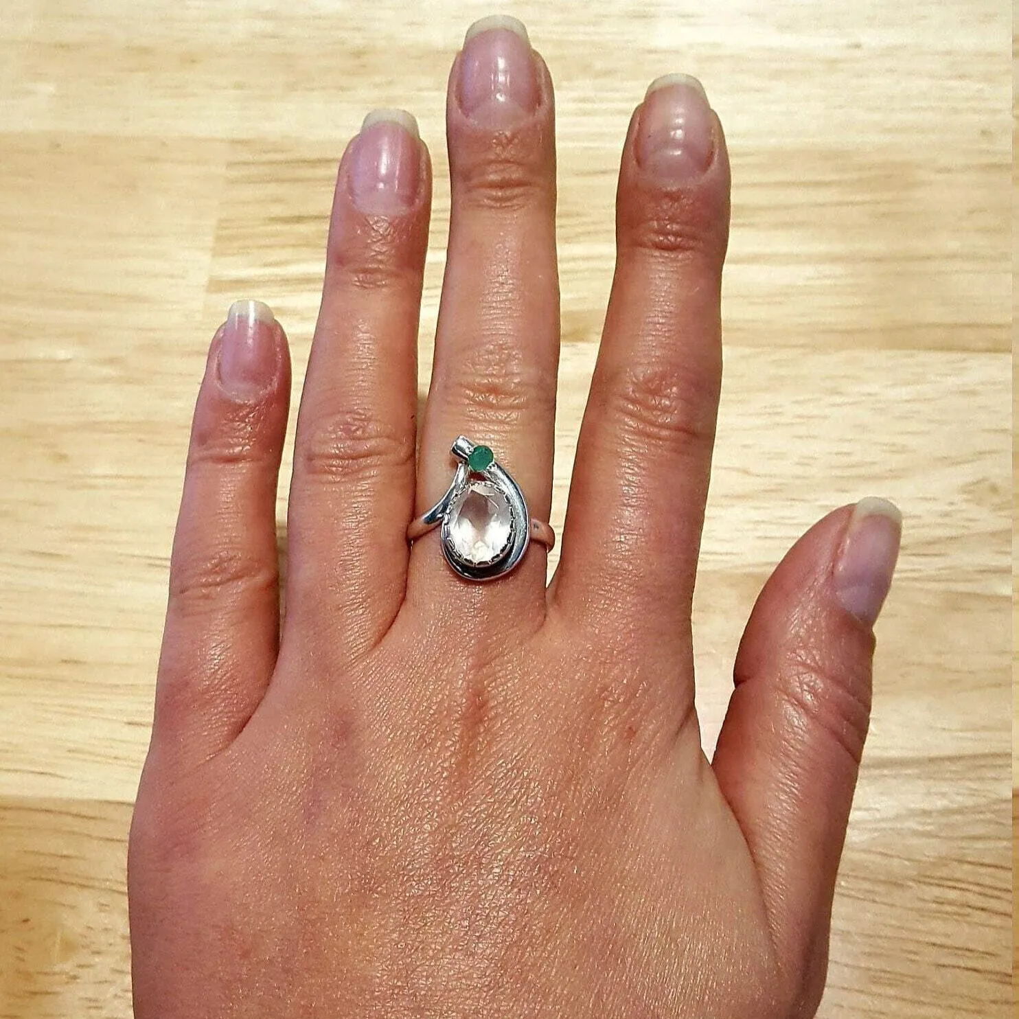 Pink Teardrop Ring - Natural Rose Quartz, Pink Vintage Ring