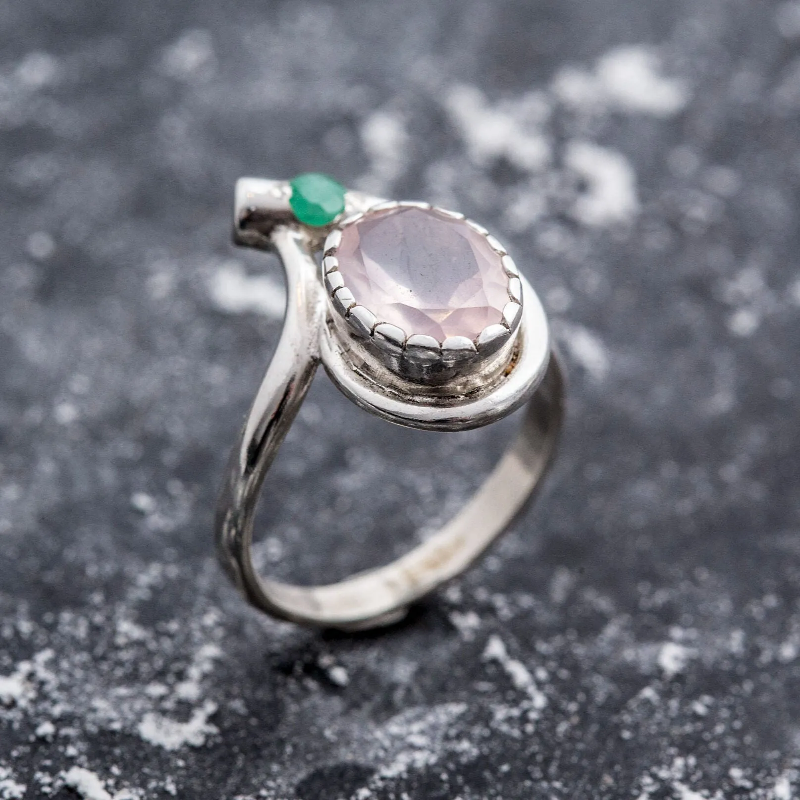 Pink Teardrop Ring - Natural Rose Quartz, Pink Vintage Ring