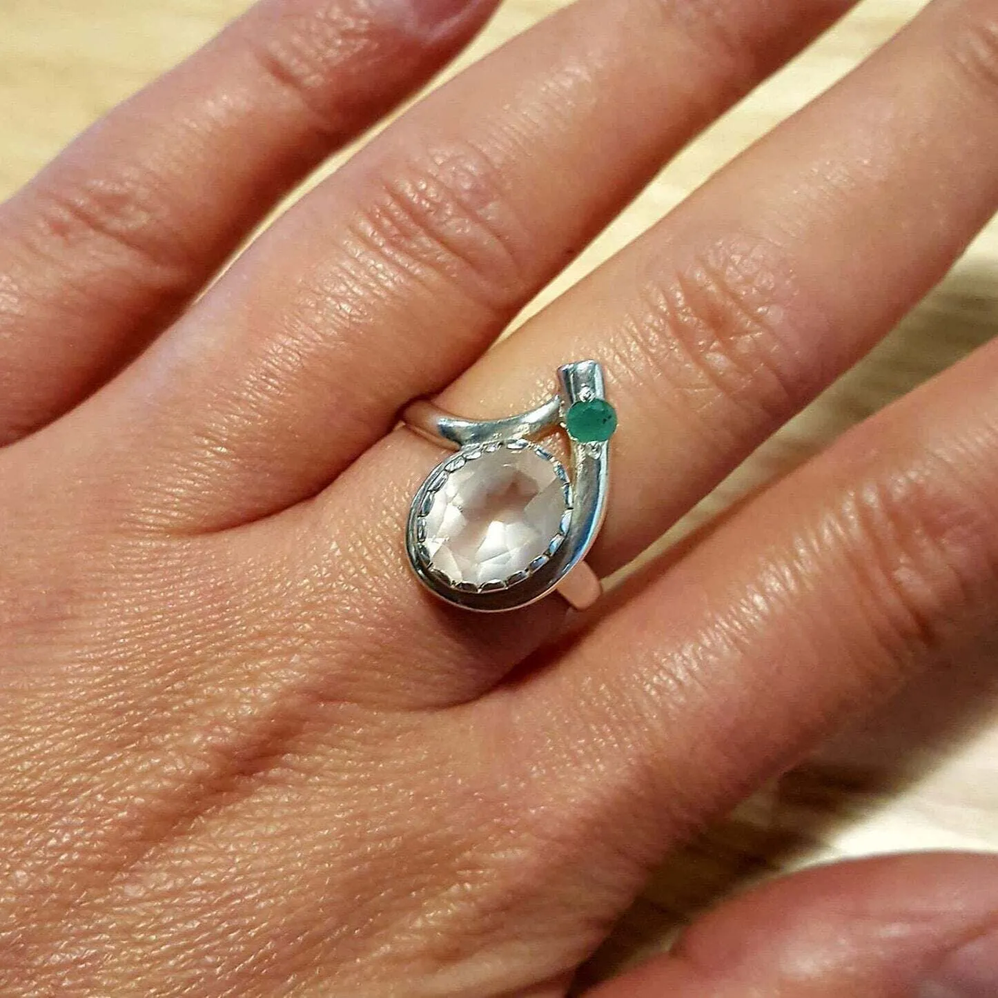 Pink Teardrop Ring - Natural Rose Quartz, Pink Vintage Ring