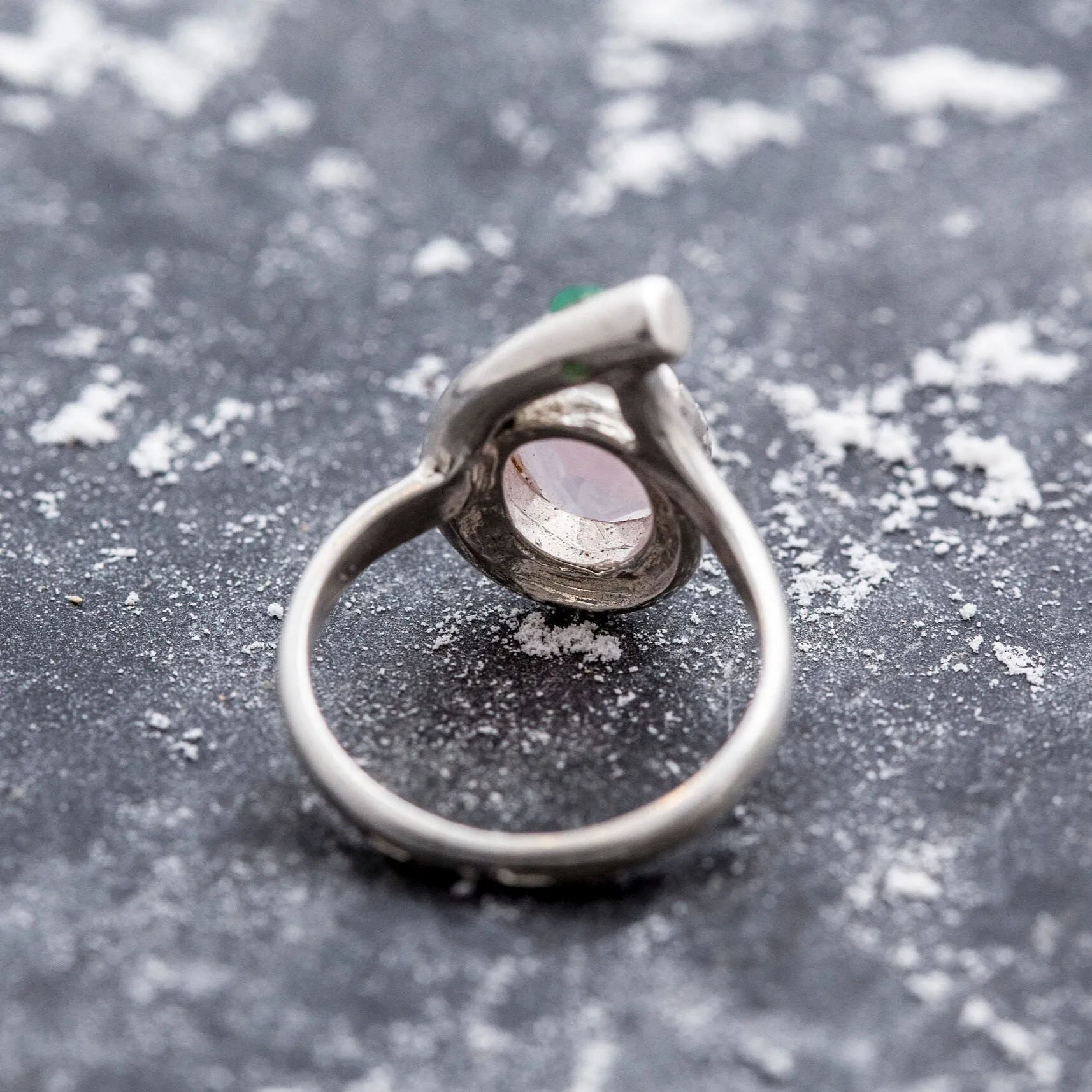 Pink Teardrop Ring - Natural Rose Quartz, Pink Vintage Ring