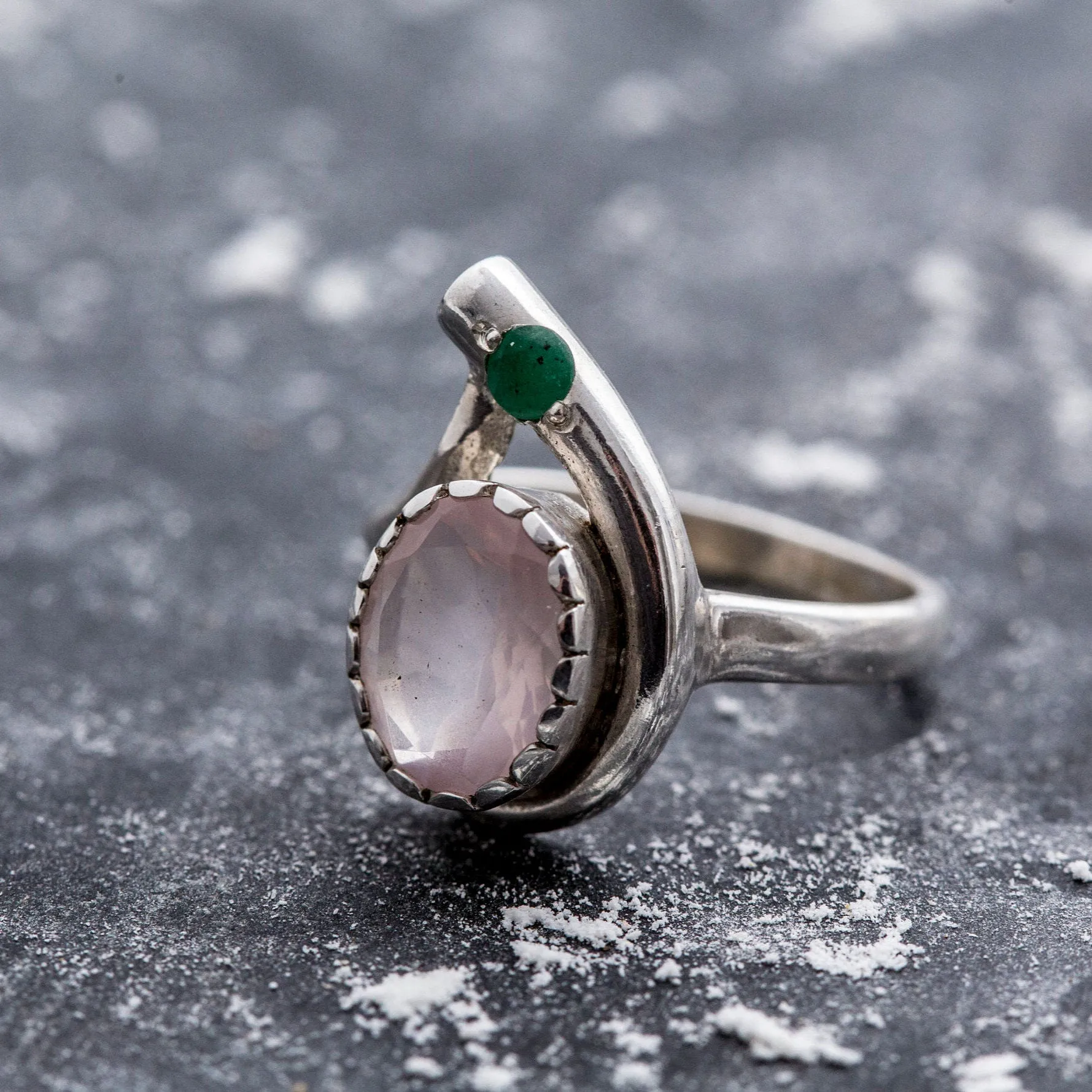 Pink Teardrop Ring - Natural Rose Quartz, Pink Vintage Ring