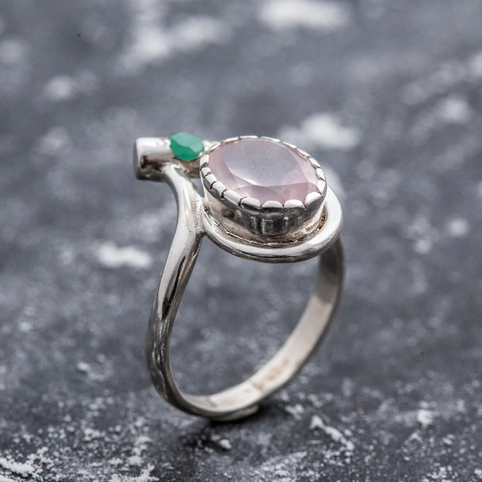 Pink Teardrop Ring - Natural Rose Quartz, Pink Vintage Ring