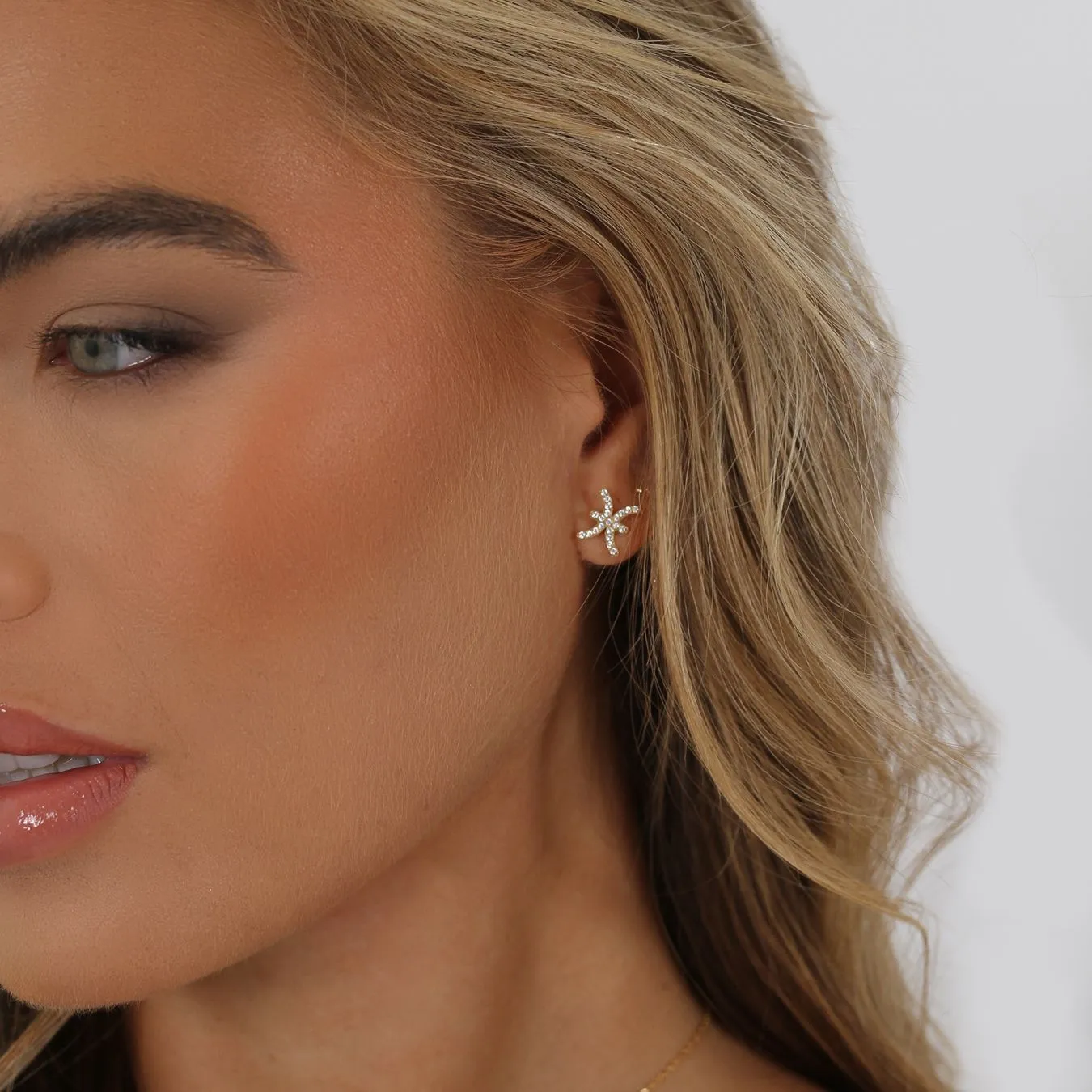 Pisces Earrings with CZ Stones - Yellow Gold