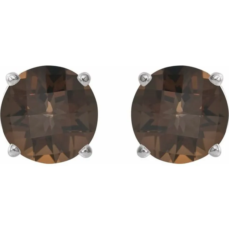 Platinum 8 mm Natural Smoky Quartz Stud Earrings