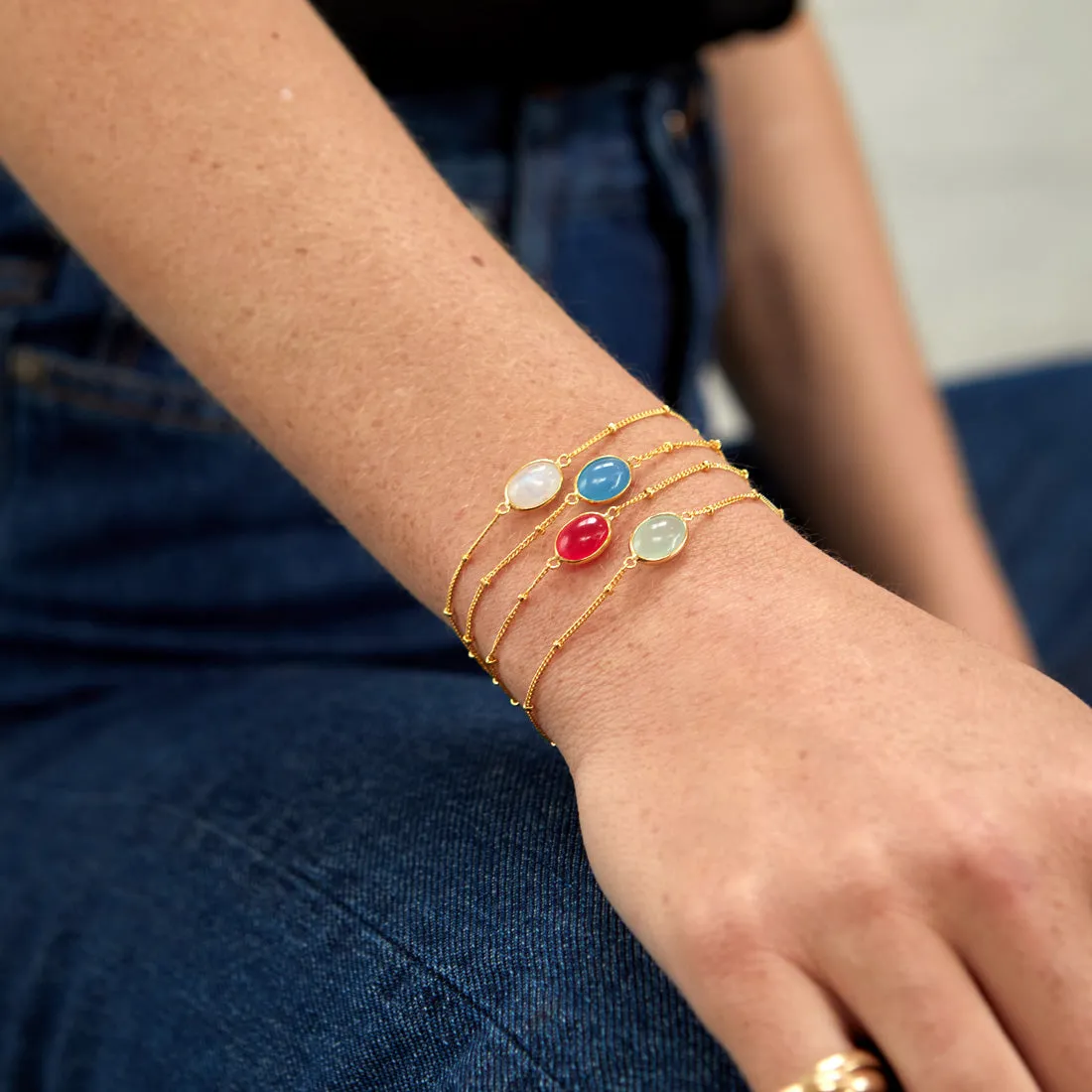 Pollara Fuchsia Pink Chalcedony & Gold Vermeil Beaded Bracelet