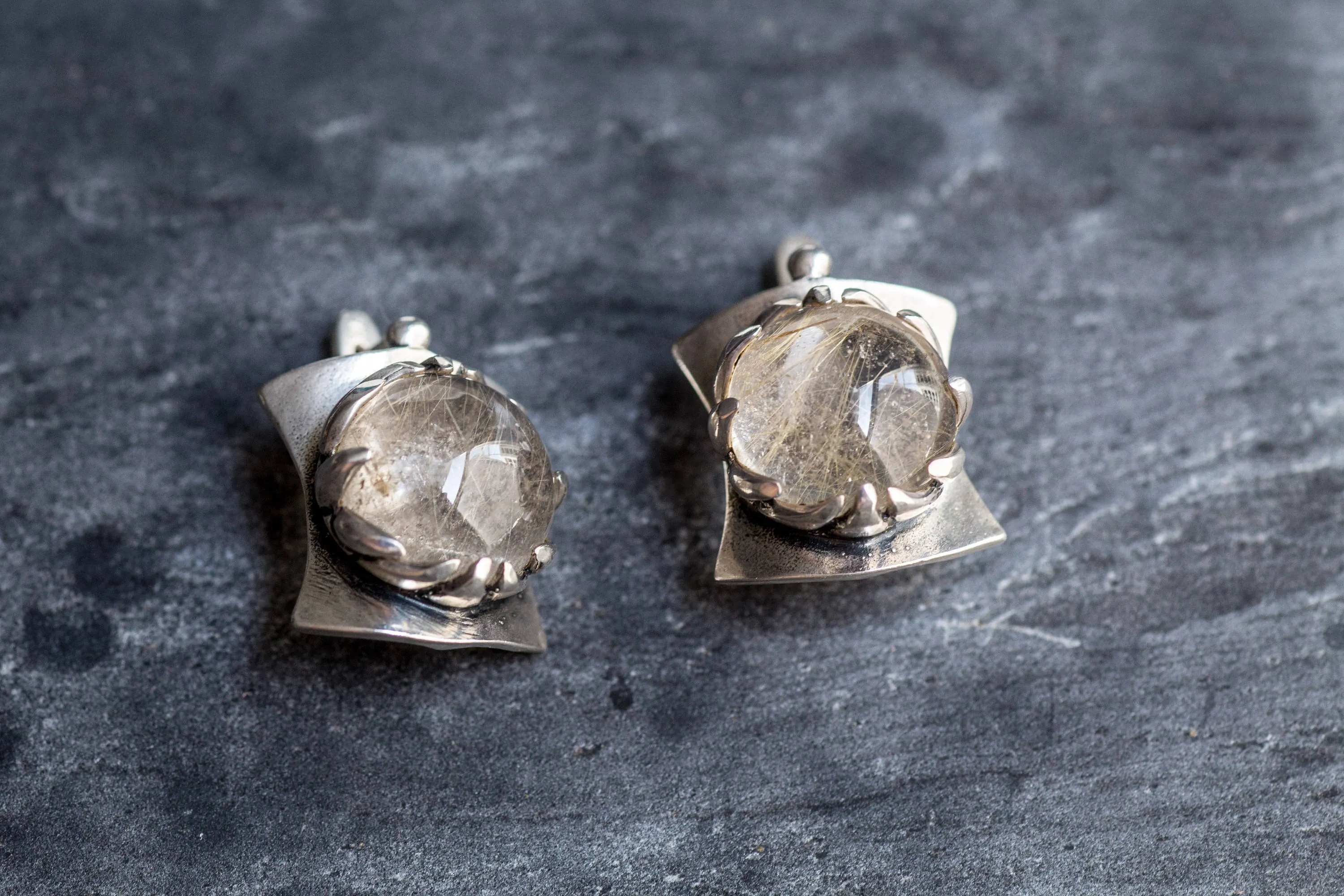 Quartz Earrings - Golden Quartz Earrings - Vintage Heavy Earrings