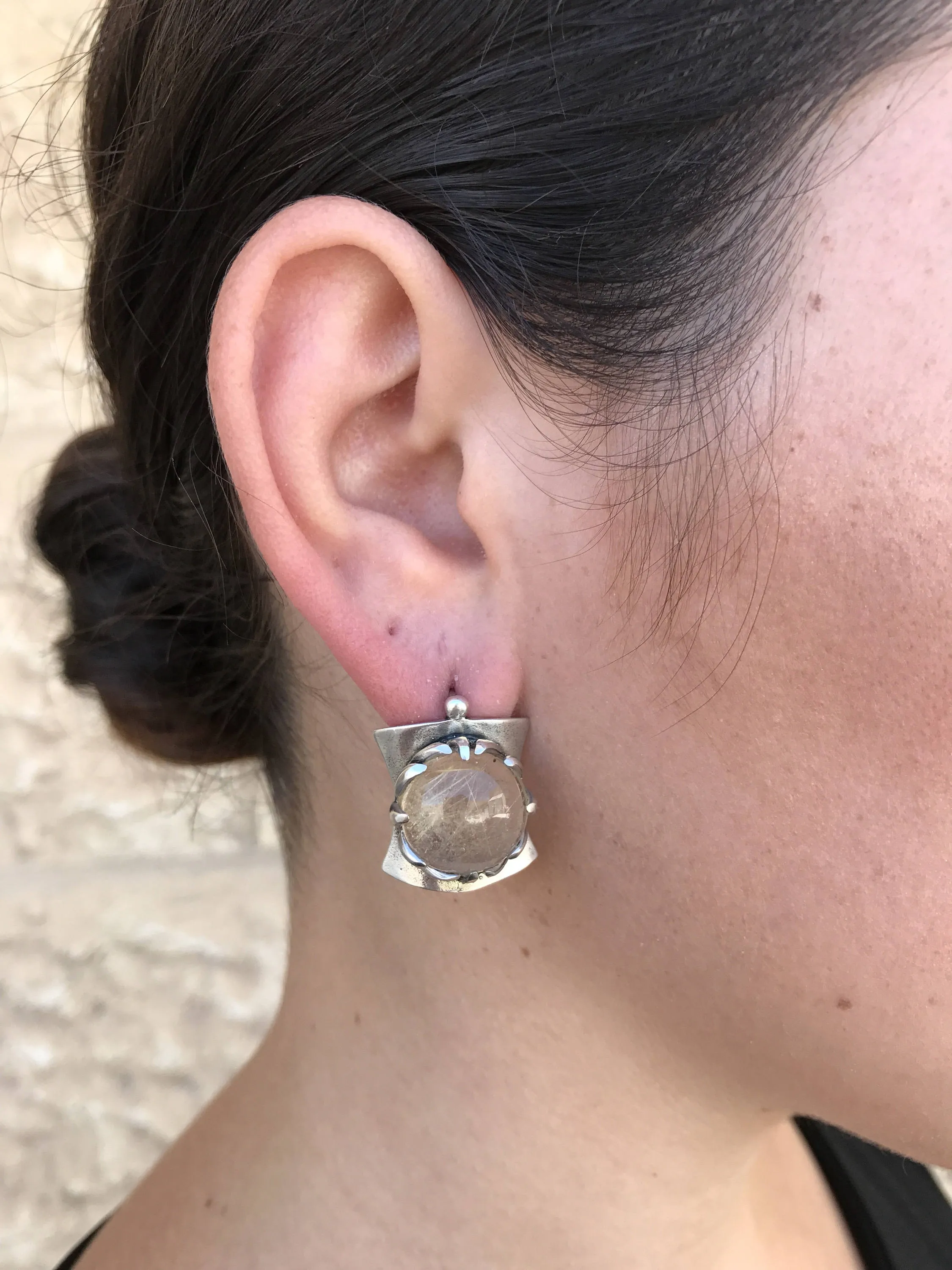Quartz Earrings - Golden Quartz Earrings - Vintage Heavy Earrings