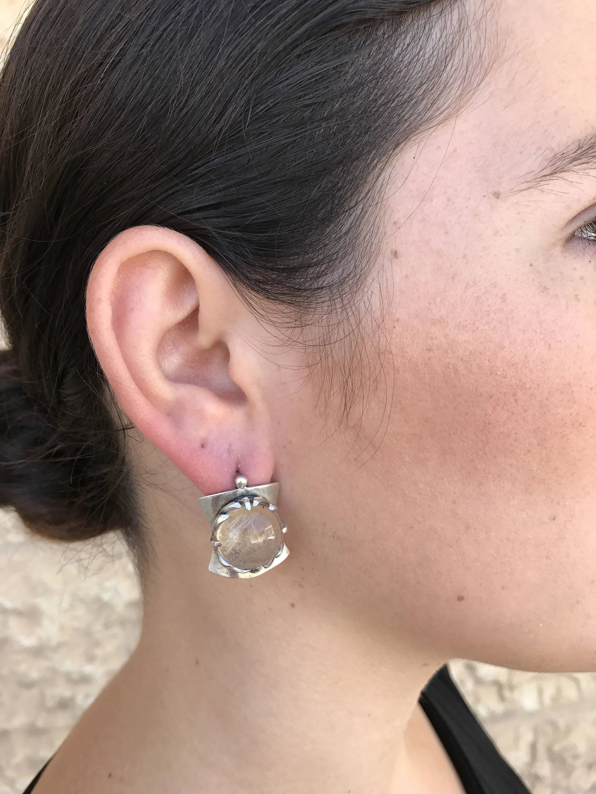 Quartz Earrings - Golden Quartz Earrings - Vintage Heavy Earrings