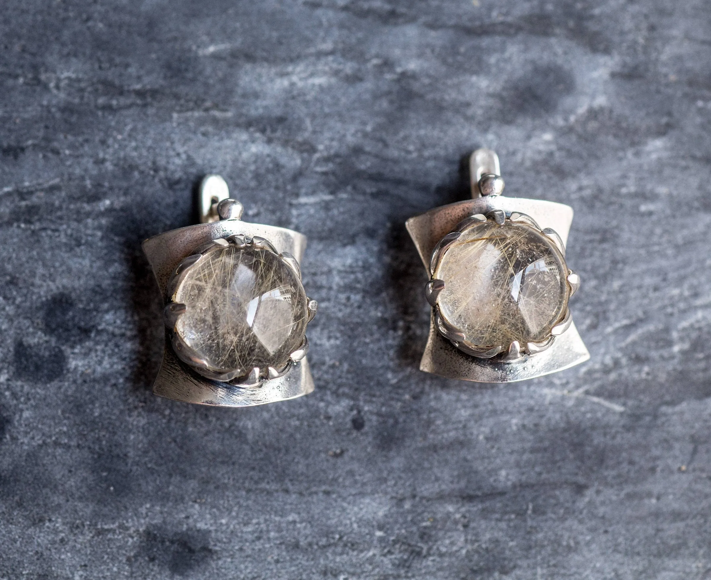 Quartz Earrings - Golden Quartz Earrings - Vintage Heavy Earrings