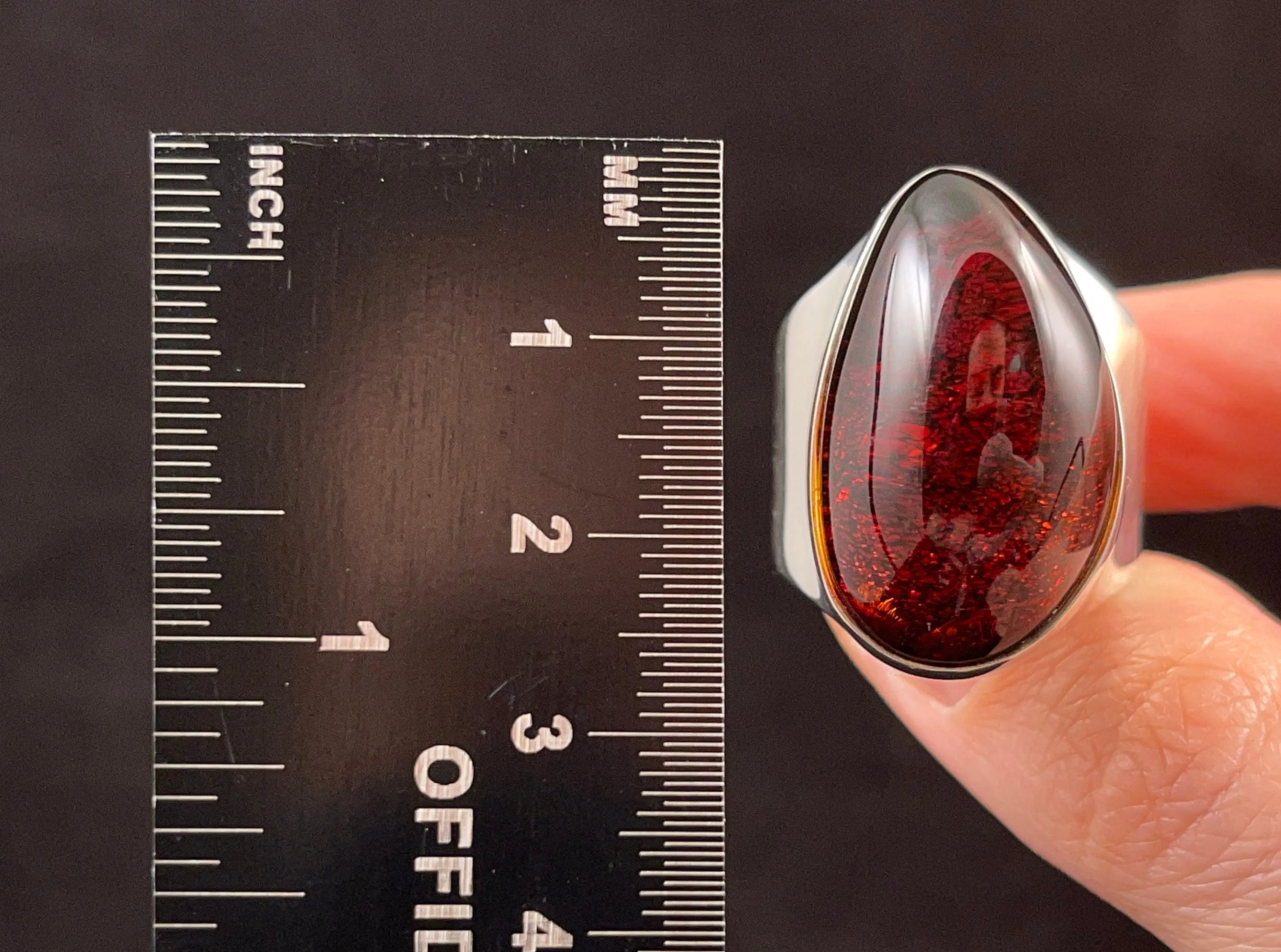 RED AMBER Ring - Sterling Silver, Size 8 - Amber Stone, Crystal Ring, Fine Jewelry, Healing Crystals and Stones,  52632