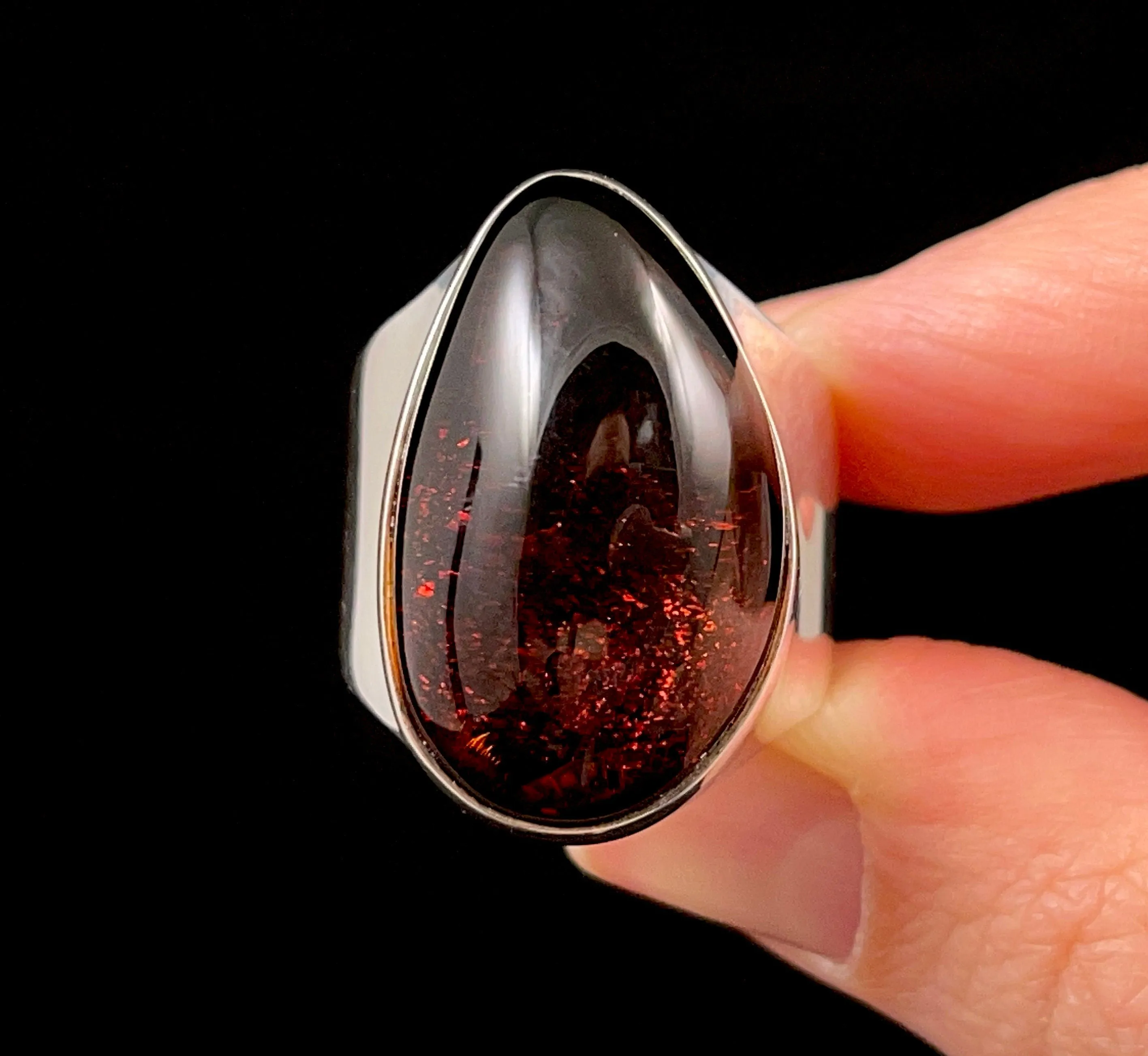 RED AMBER Ring - Sterling Silver, Size 8 - Amber Stone, Crystal Ring, Fine Jewelry, Healing Crystals and Stones,  52632