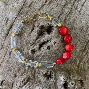 Red coral and crystal bracelet