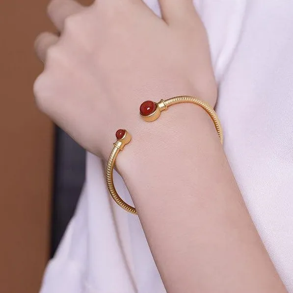 Red Coral Beads Chinese Style Gilding Bracelet