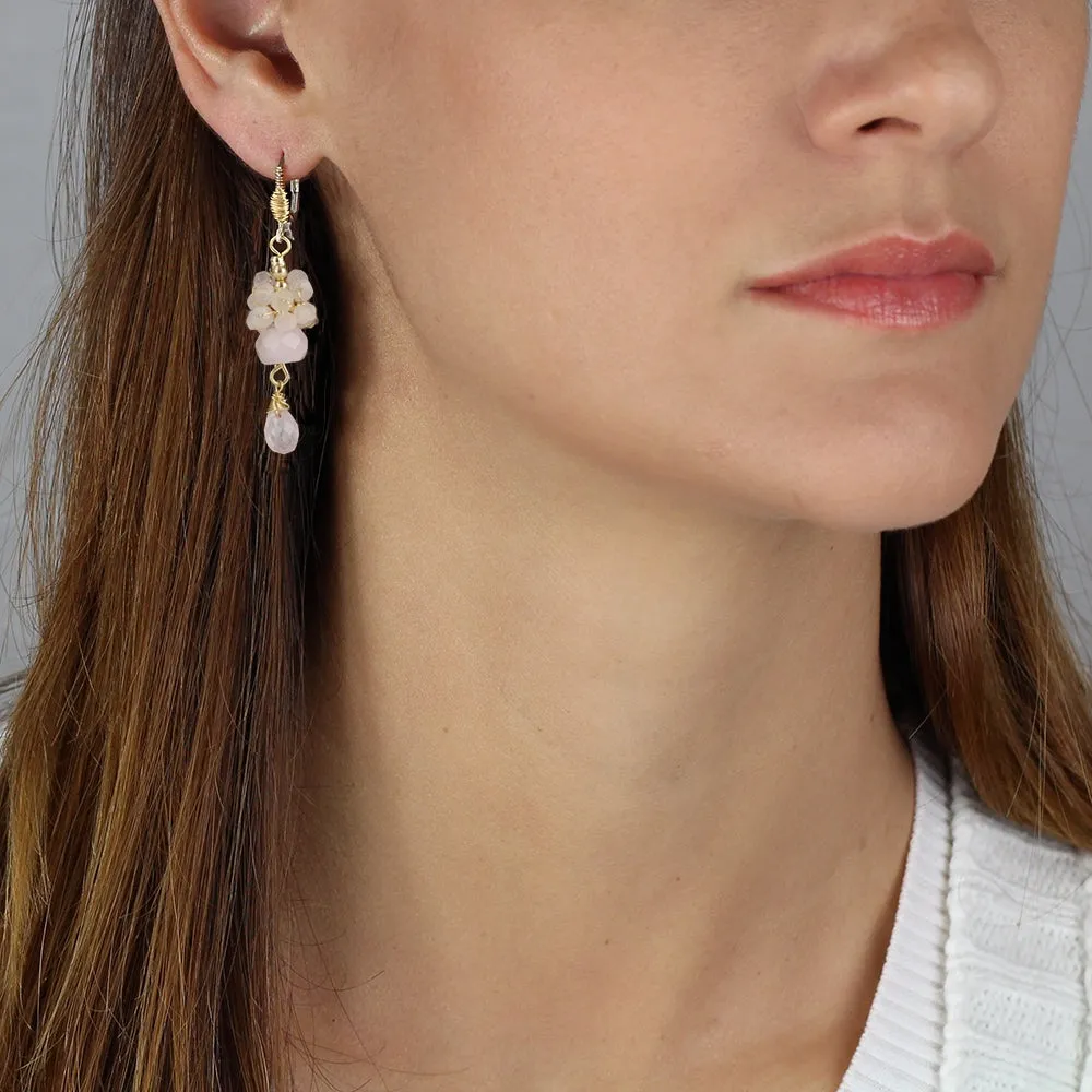 Rose Quartz Raspberry Cluster Earrings