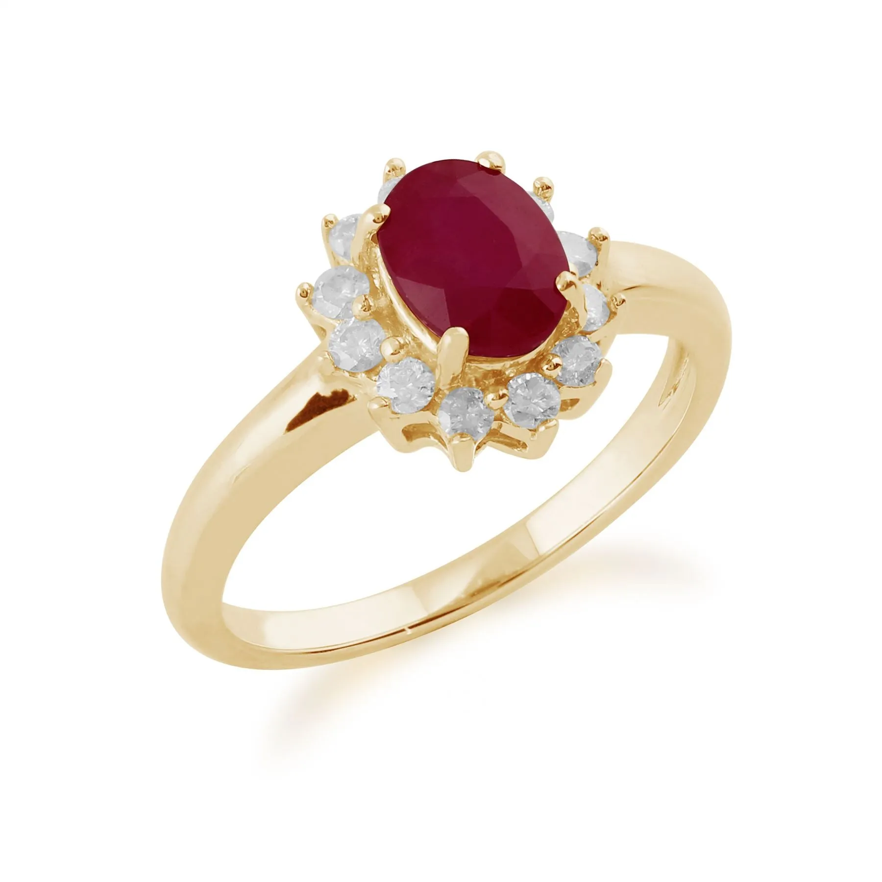 Rubin & Diamant Oval Trauben Ring in 9ct Gelb Gold