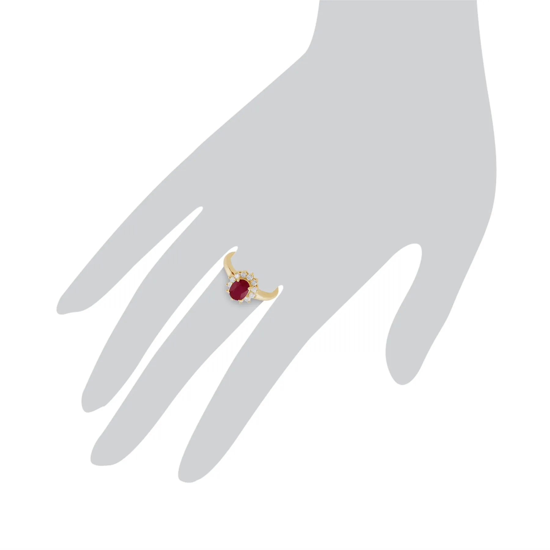 Rubin & Diamant Oval Trauben Ring in 9ct Gelb Gold