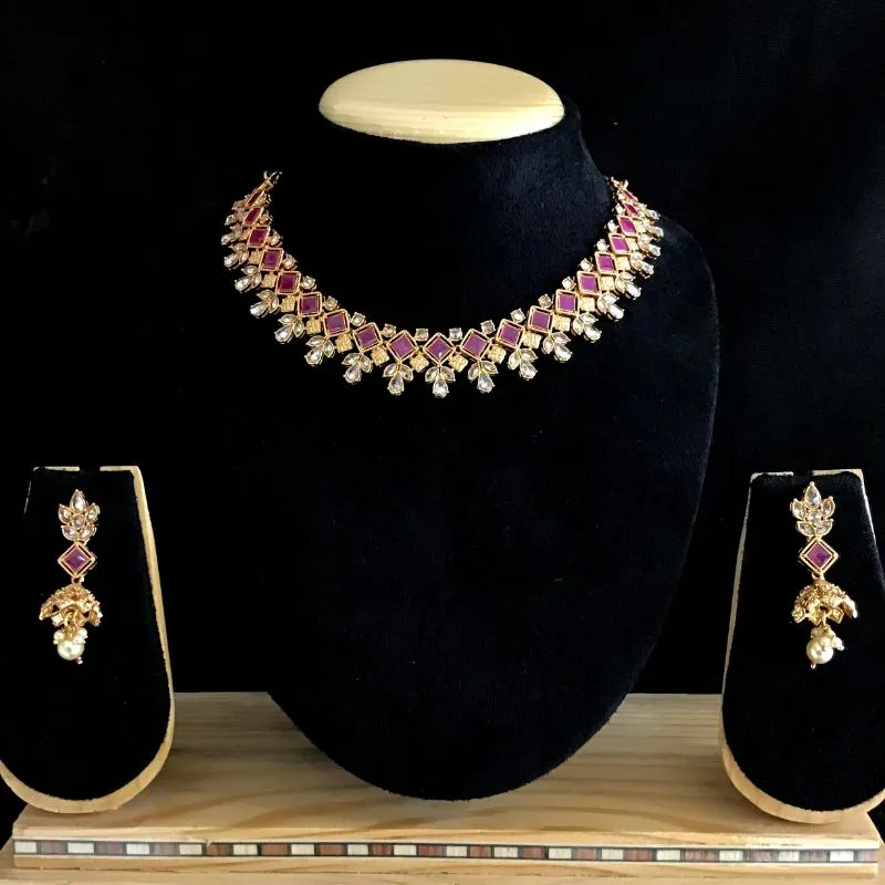 Ruby Gold Look Necklace Set 9473-4314