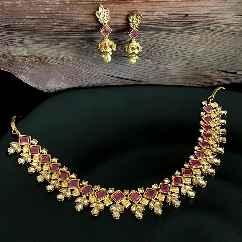 Ruby Gold Look Necklace Set 9473-4314