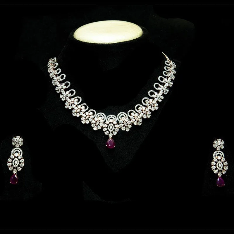 Ruby Zircon/AD Necklace Set