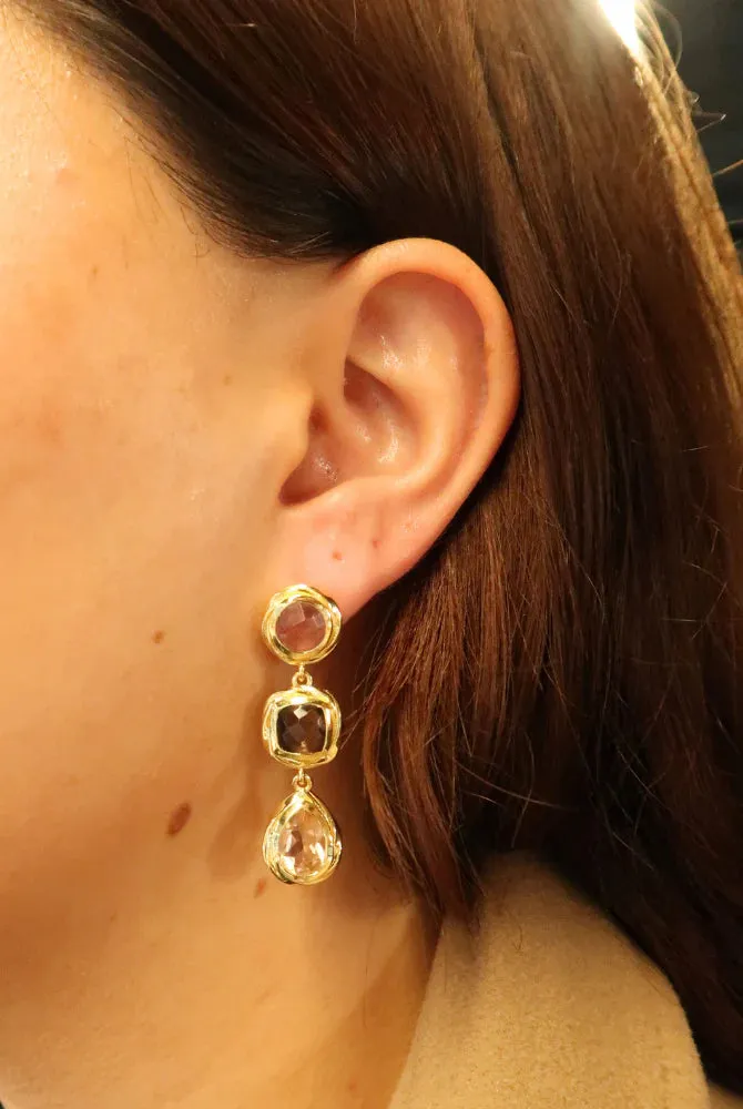 Scarlette Earring - Strawberry Quartz & Smokey Moganite