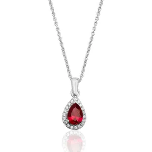 Silver & Co London Sterling Silver Cubic Zirconium & Simulated Ruby Pear Halo Cluster Ring