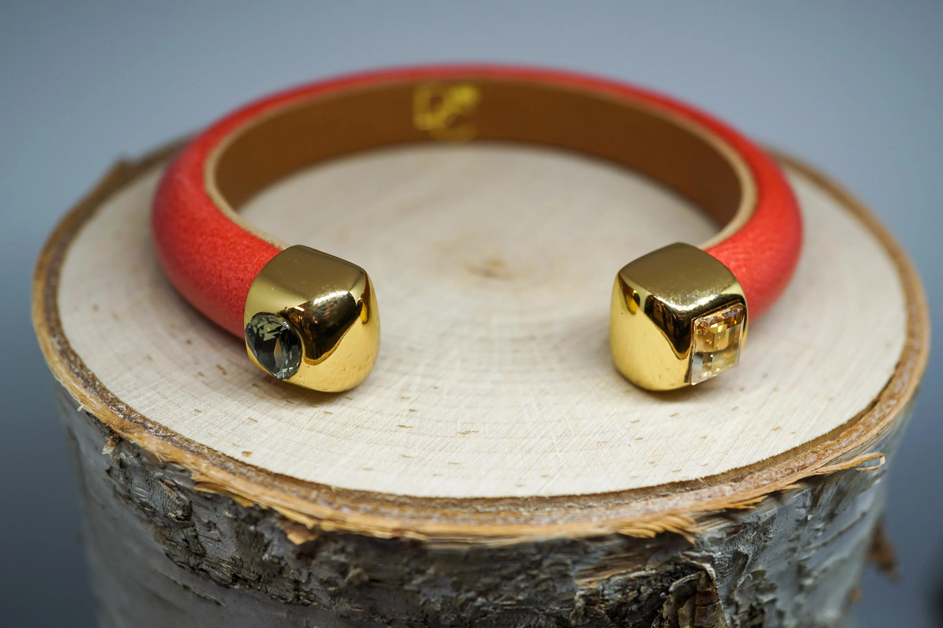 Single Cuff Bracelet with Stones- Coral