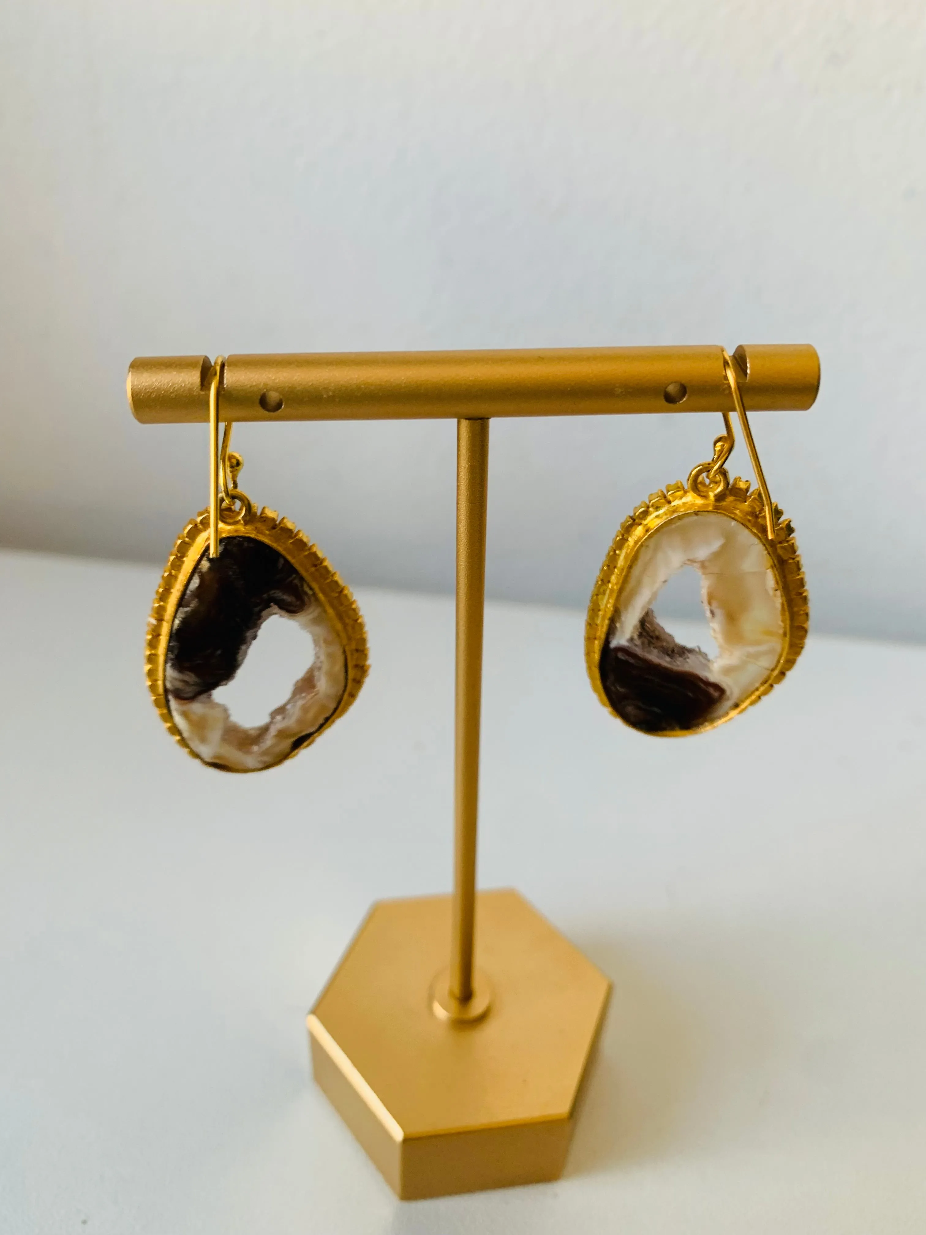 Smokey Quartz Geode/Rhinestone Pierced Earrings