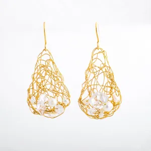 Spun Triangle Earrings with Keishi Pearls and Quartz