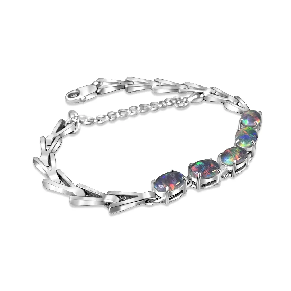 Sterling Silver 5 Opal triplet 8x6mm bracelet triangle design bracelet