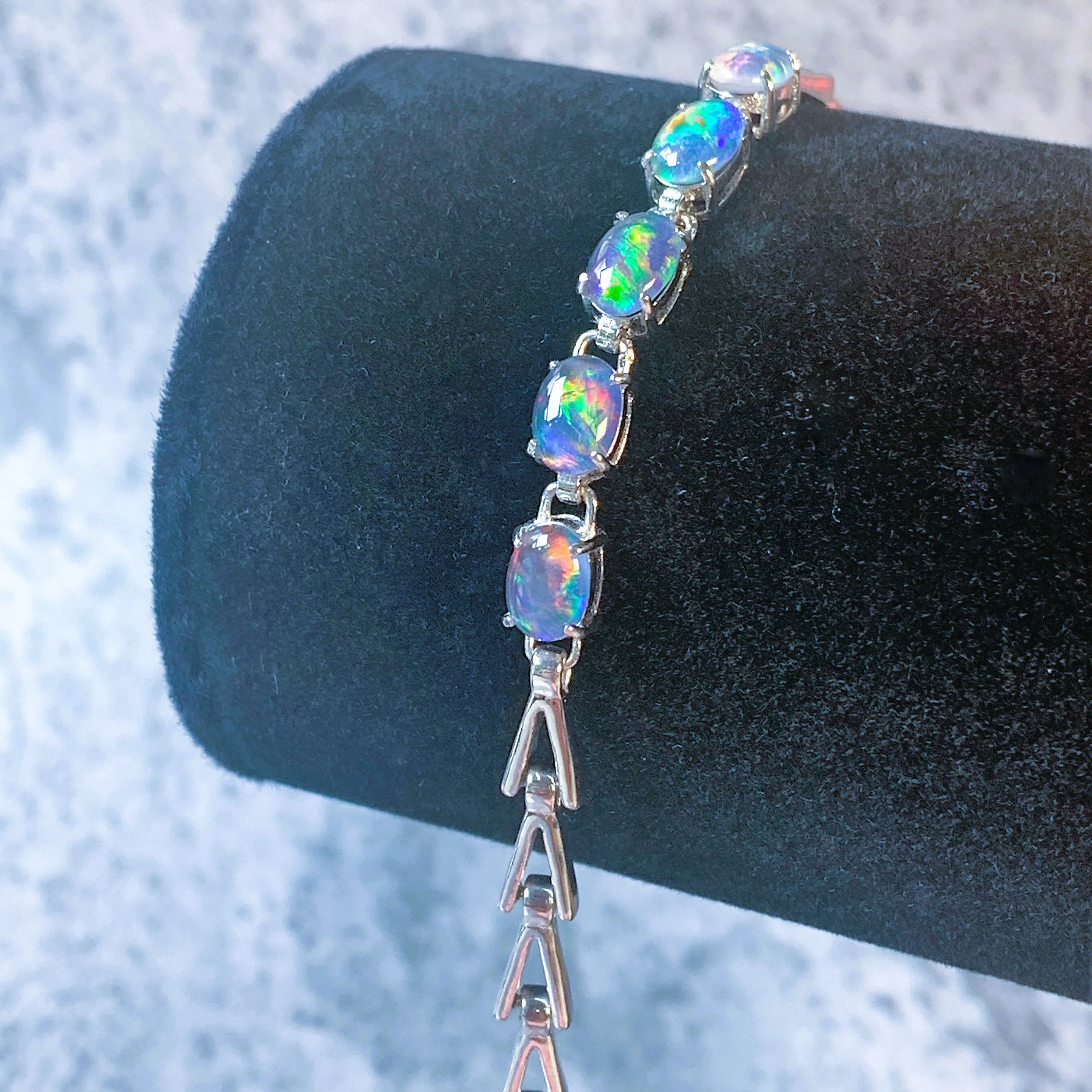 Sterling Silver 5 Opal triplet 8x6mm bracelet triangle design bracelet