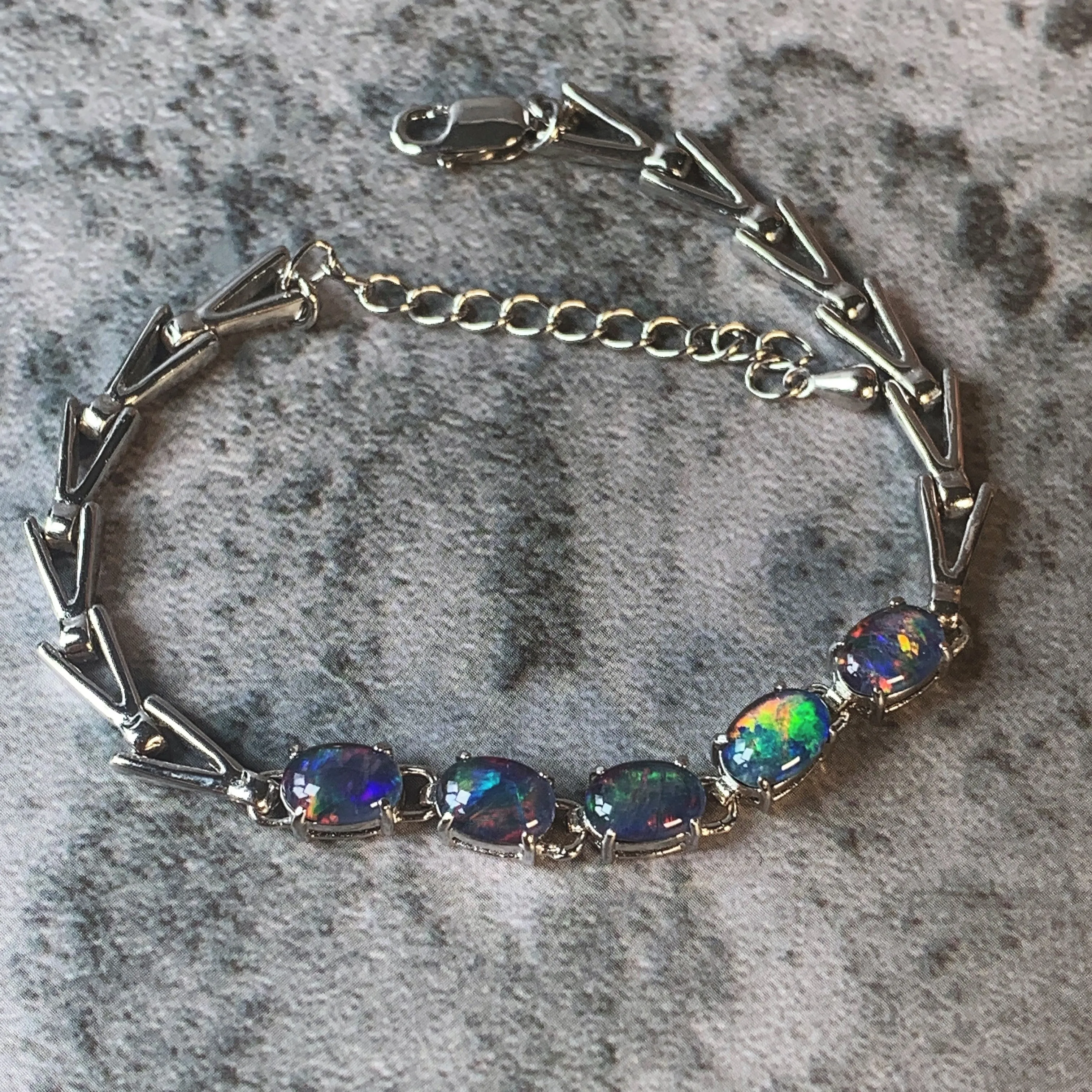 Sterling Silver 5 Opal triplet 8x6mm bracelet triangle design bracelet