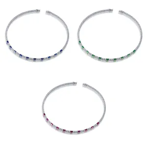 Sterling Silver Tennis Necklace With Interspersed Ruby or Sapphire CZ Stones