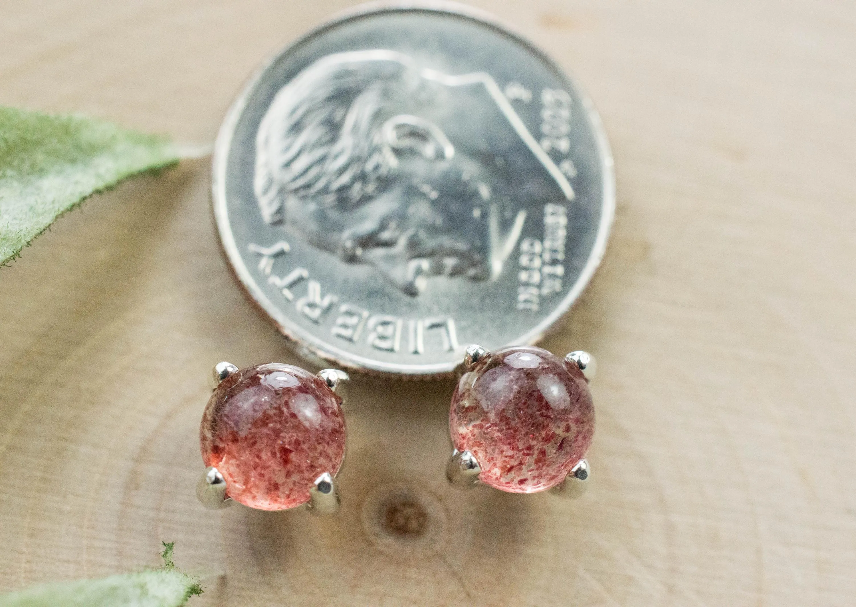 Strawberry Quartz Earrings; Genuine Untreated Quartz; 1.725cts