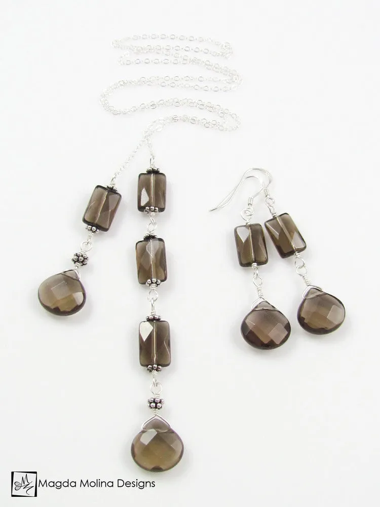 The Elegant Faceted Smokey Quartz Dangle Earrings (Silver or Gold)