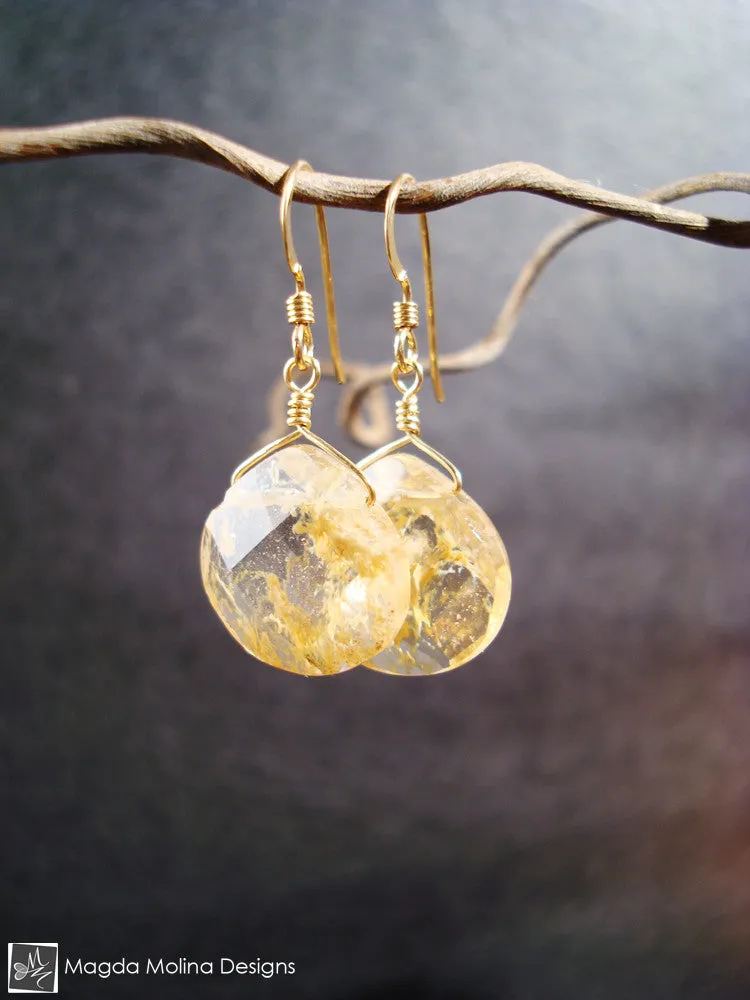 The Elegant Gold And Rutilated Quartz Dangle Earrings