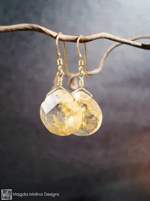 The Elegant Gold And Rutilated Quartz Dangle Earrings