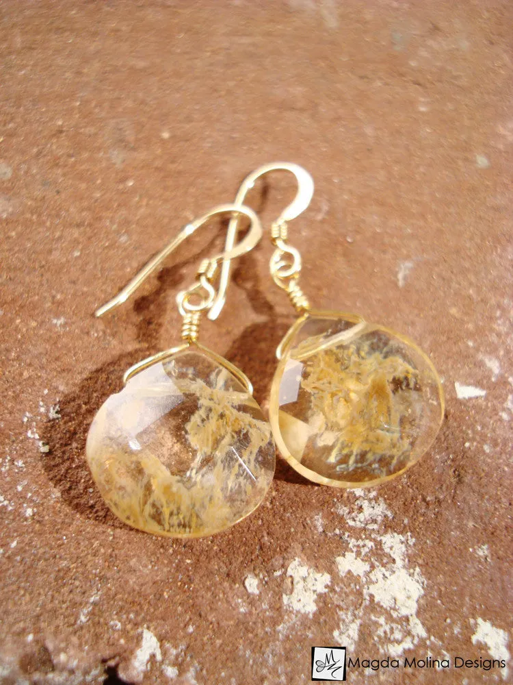 The Elegant Gold And Rutilated Quartz Dangle Earrings