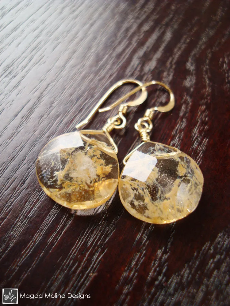 The Elegant Gold And Rutilated Quartz Dangle Earrings