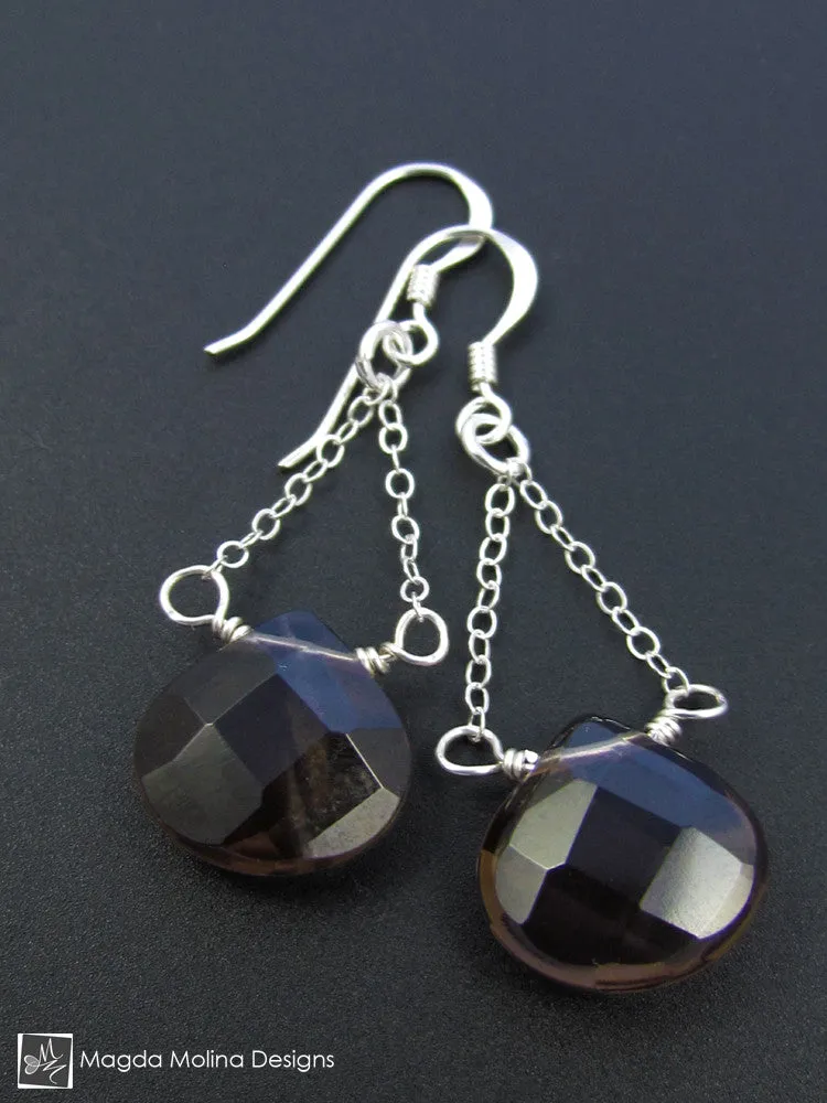 The Faceted Smokey Quartz & Silver Chain Dangle Earrings
