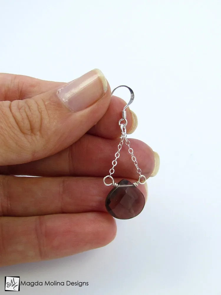 The Faceted Smokey Quartz & Silver Chain Dangle Earrings