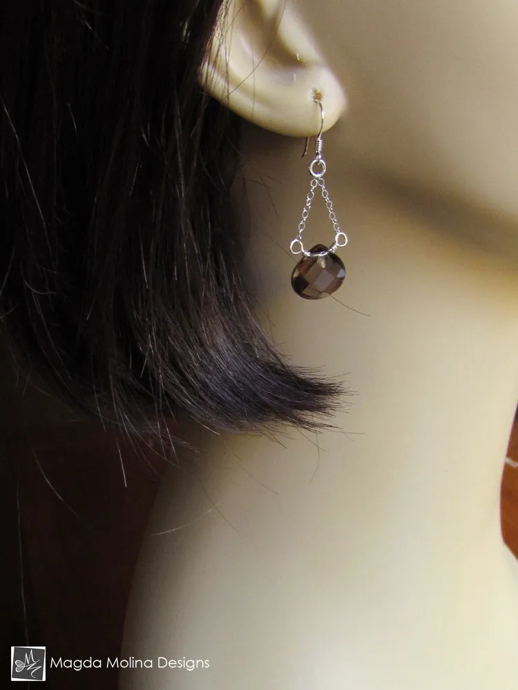 The Faceted Smokey Quartz & Silver Chain Dangle Earrings