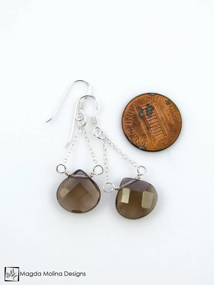 The Faceted Smokey Quartz & Silver Chain Dangle Earrings