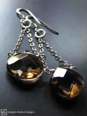 The Faceted Smokey Quartz & Silver Chain Dangle Earrings