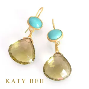 Turquoise and Olive Quartz Earrings