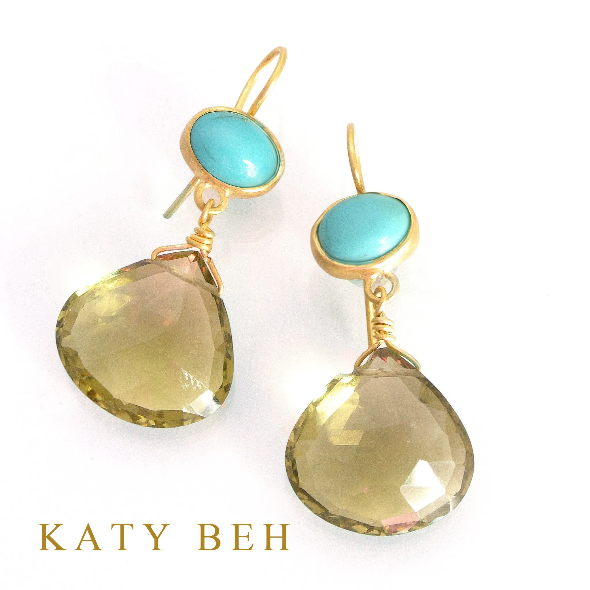 Turquoise and Olive Quartz Earrings