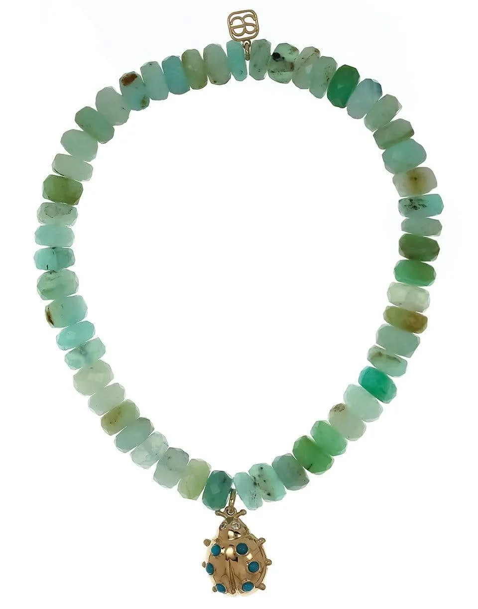 Turquoise Ladybug Charm Opal Bead Bracelet