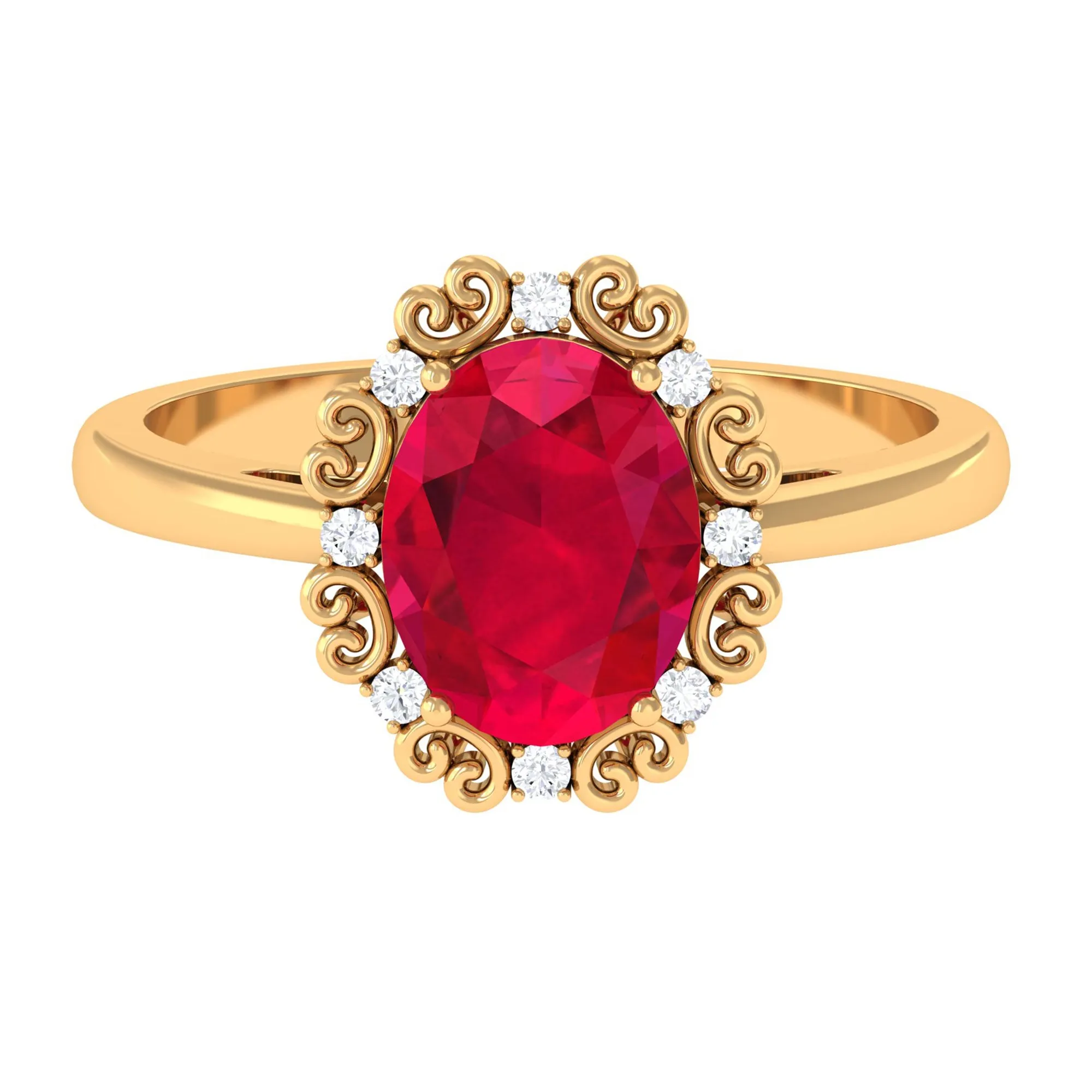 Vintage Inspired Created Ruby Engagement Ring with Diamond