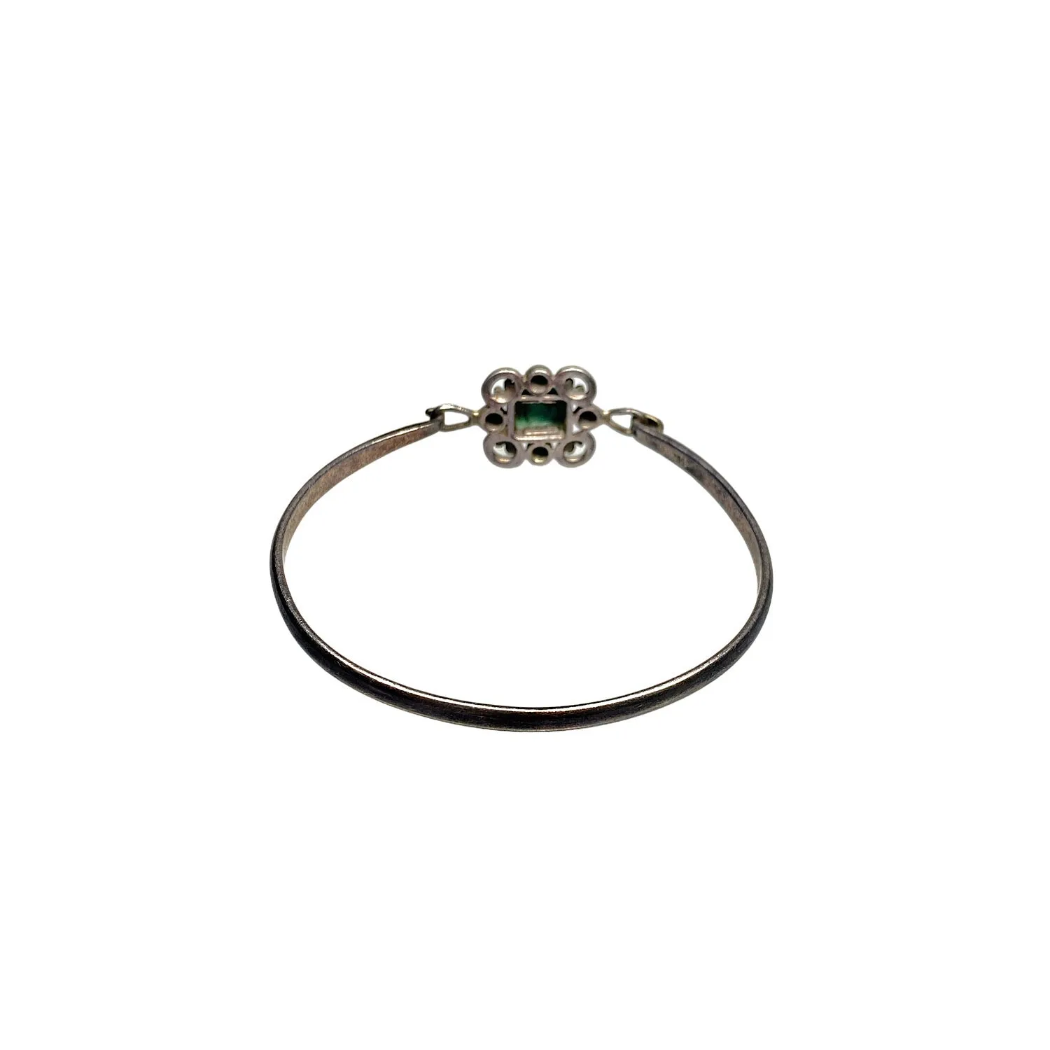 Vintage Old Pawn Zuni Sterling Silver and Multi-Stone Hinged Bangle Bracelet